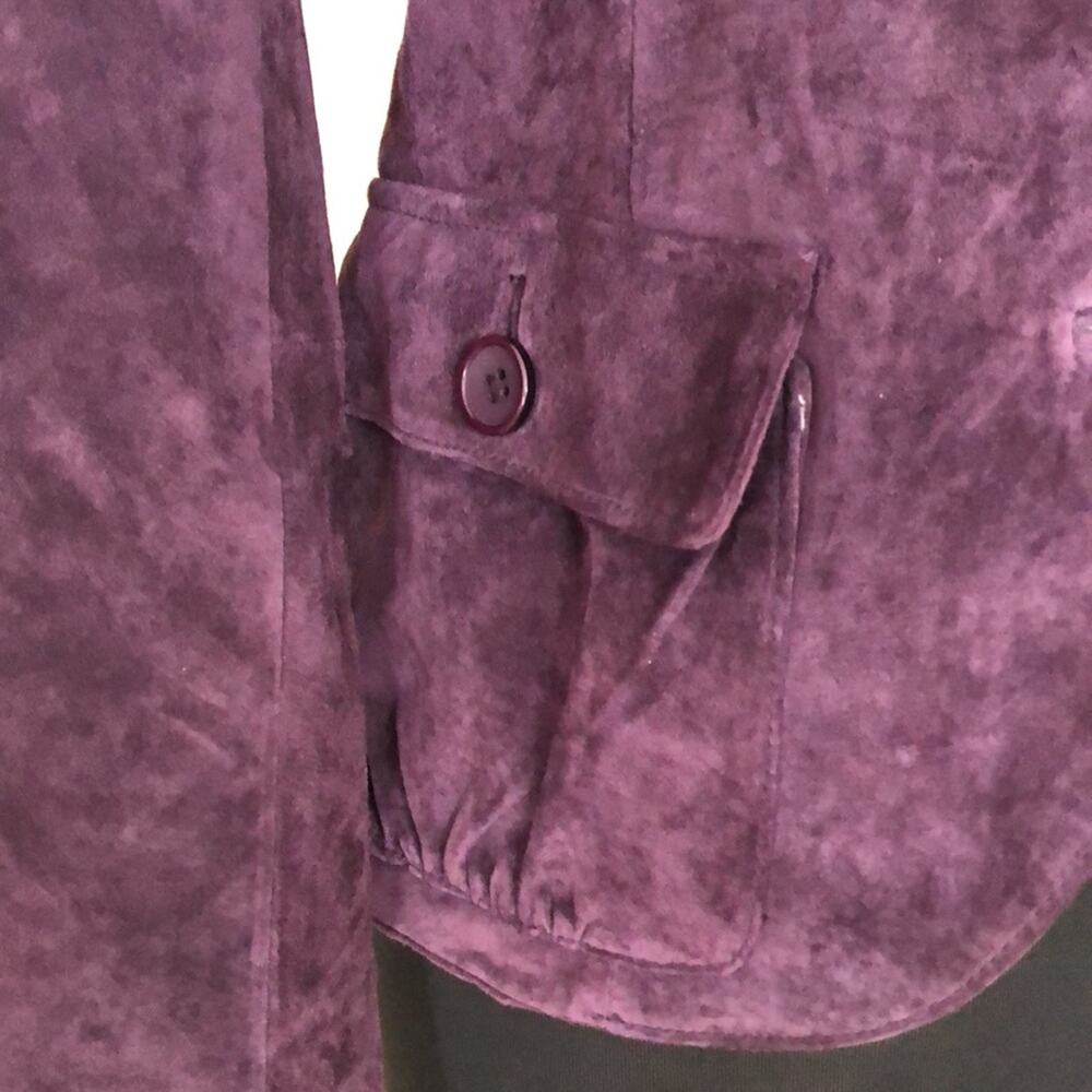 Cache Purple Fitted Leather Suede Jacket Top New Lined Banded Collar $248 NWT - Picture 7 of 15